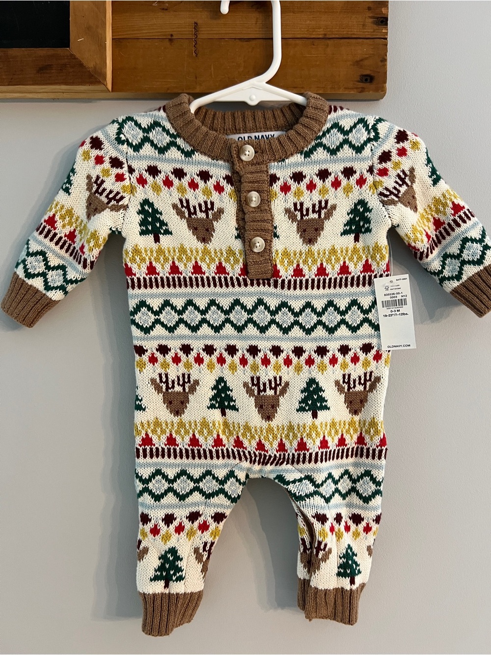 100% Cotton Baby Fair Isle Long Sleeve Sweater Bodysuit 1 Piece Size 0-3 Months